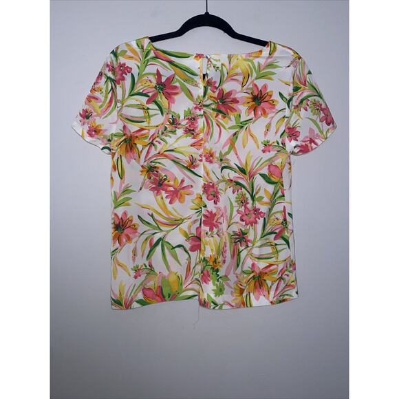 J Crew Womens Blouse Tropical Print Round Neck Cap Sleeve Size Small - Picture 6 of 11